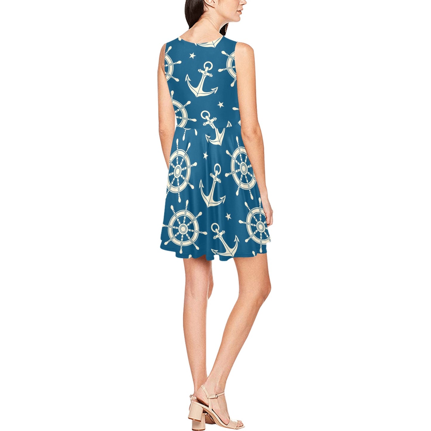 Anchor Pattern Print Design 01 Sleeveless Dress