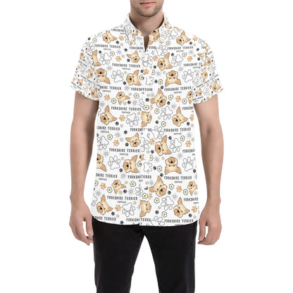 Yorkshire Terriers Print Design LKS308 Men Short Sleeve Button Up Shirt