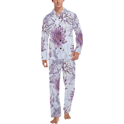Water Lily Pattern Print Design WL01 Men's Long Pajama Set