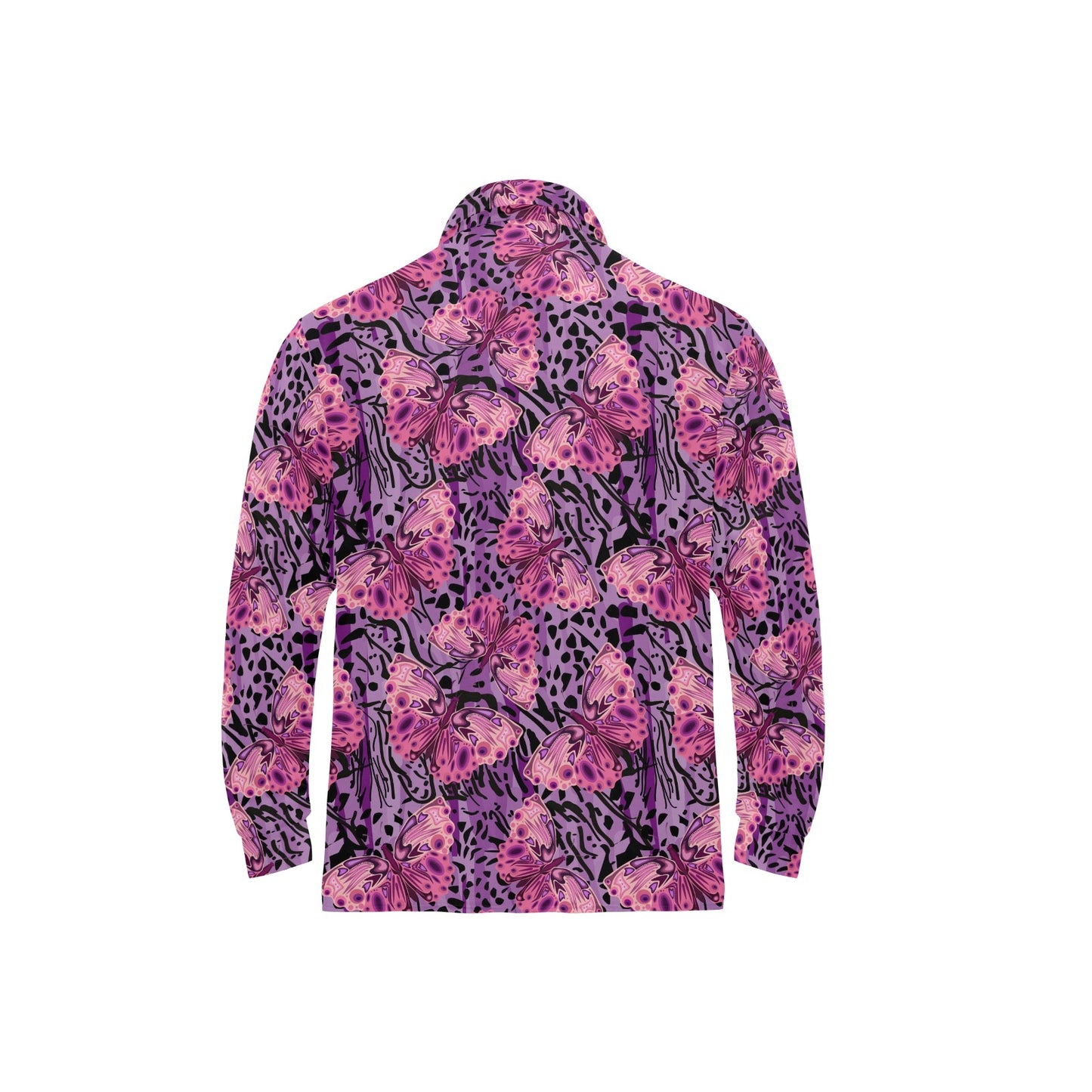 Purple Butterfly Leopard Long Sleeve Polo Shirt For Men's