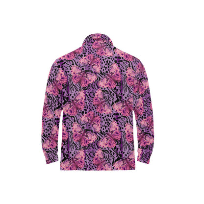 Purple Butterfly Leopard Long Sleeve Polo Shirt For Men's