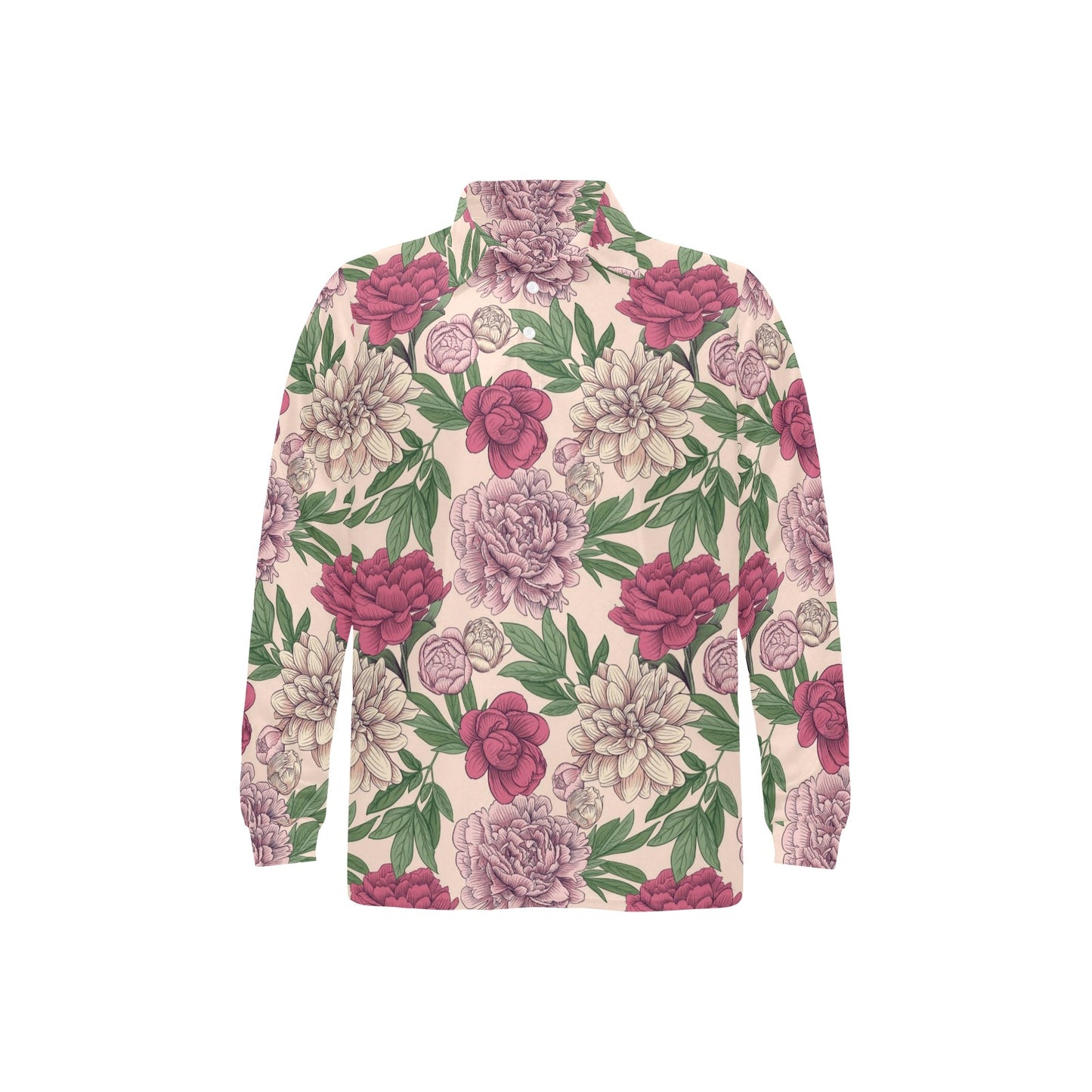 Peony Pattern Print Design A01 Long Sleeve Polo Shirt For Men's