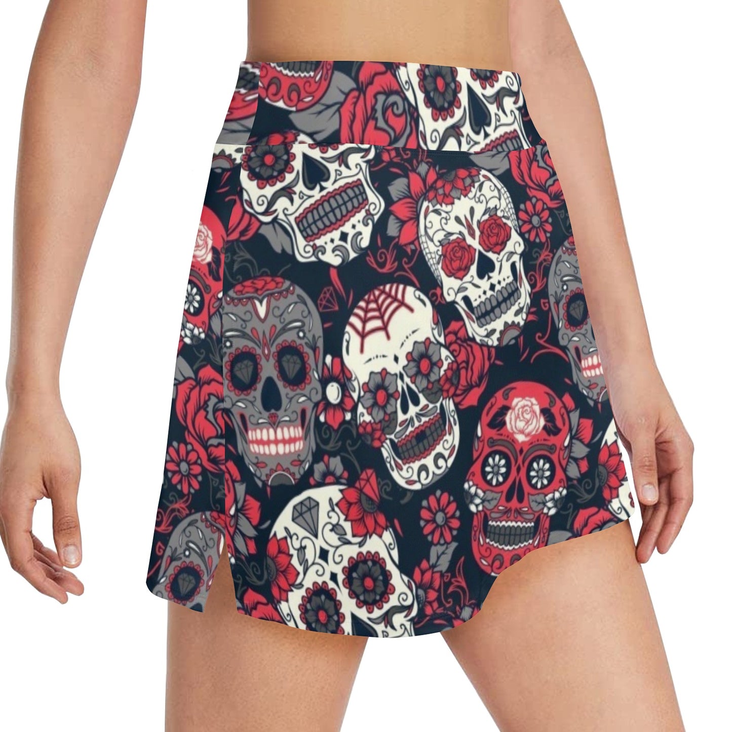 Sugar Skull Print Design LKS303 17" Golf & Pickleball Skort with Pockets