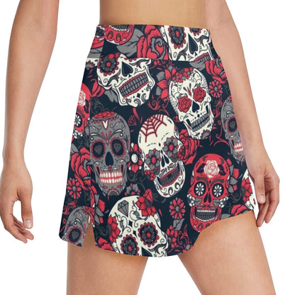 Sugar Skull Print Design LKS303 17" Golf & Pickleball Skort with Pockets