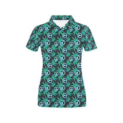Peace Sign Themed Design Print Women's Polo Shirt