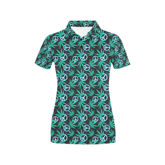 Peace Sign Themed Design Print Women's Polo Shirt