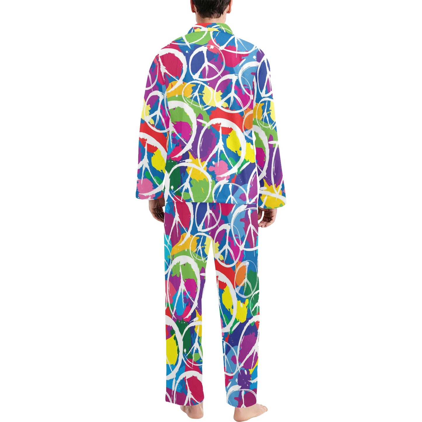 Peace Sign Colorful Pattern Print Design A02 Men's Long Pajama Set