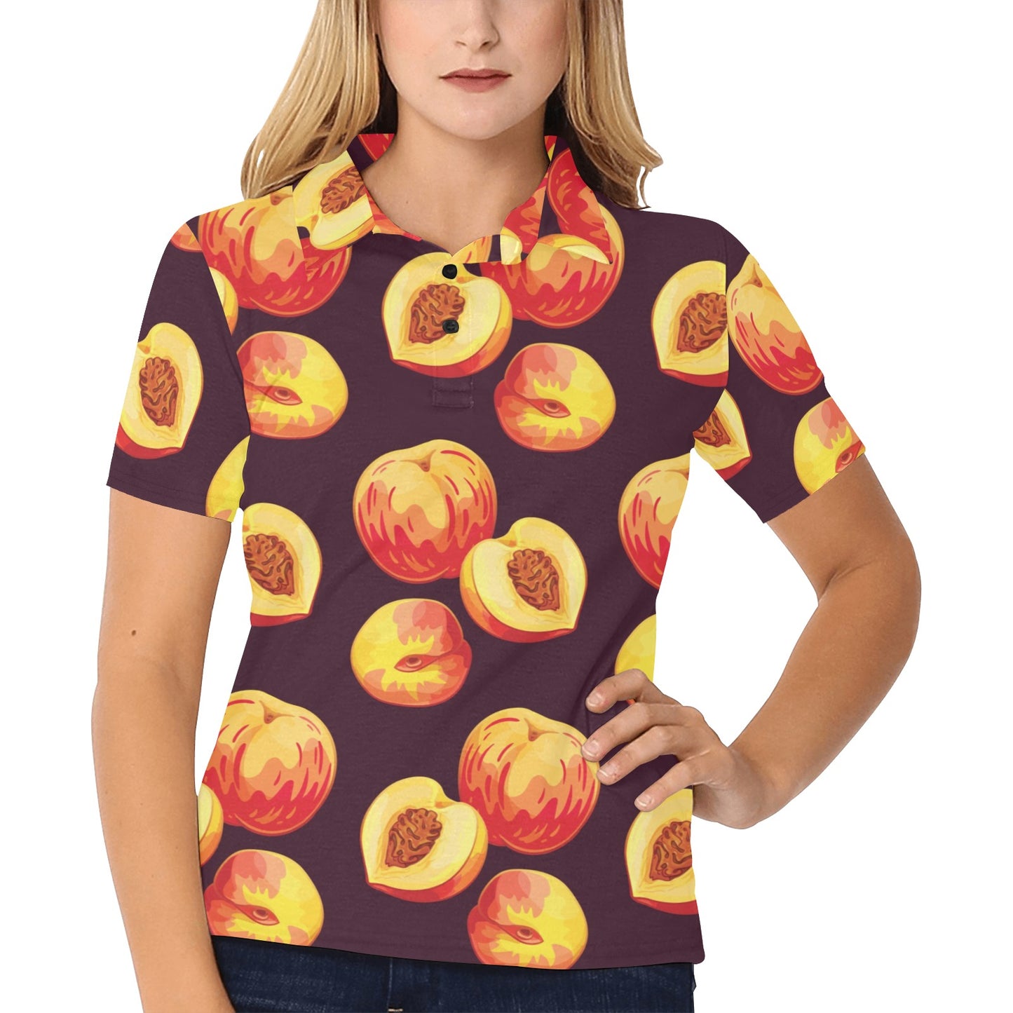 Peach Pattern Print Design A04 Women's Polo Shirt