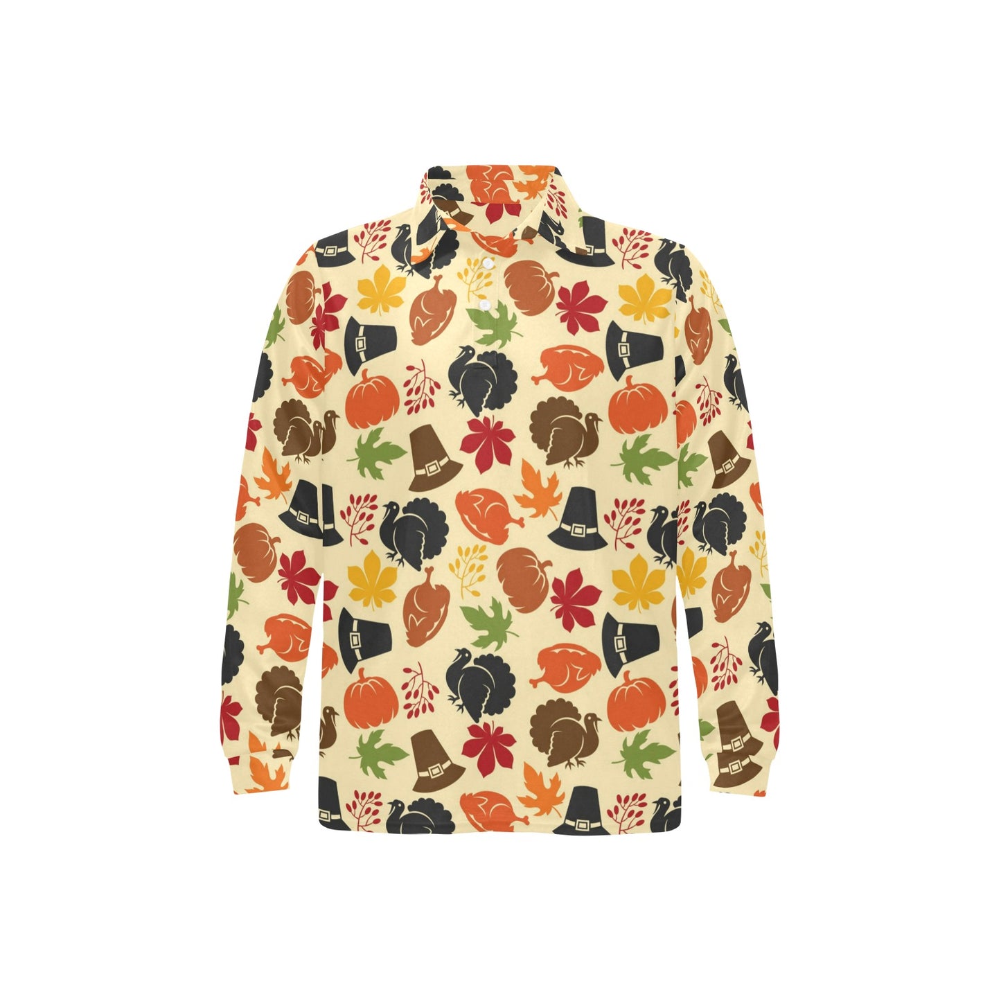 Thanksgiving Print Design LKS303 Long Sleeve Polo Shirt For Men's