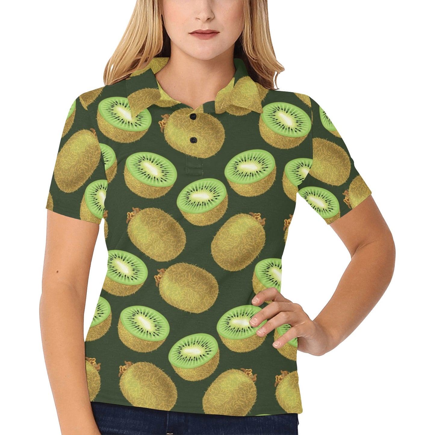 Kiwi Pattern Print Design KW04 Women's Polo Shirt