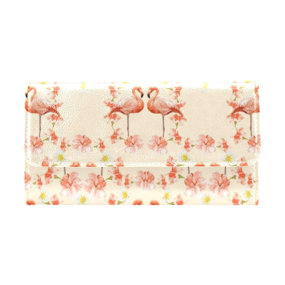 Flamingo Hibiscus Print Pattern Women's Trifold Wallet