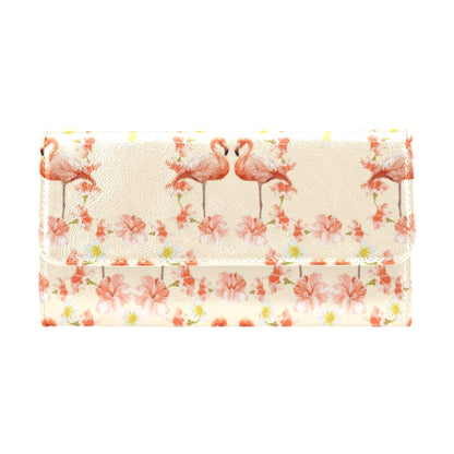 Flamingo Hibiscus Print Pattern Women's Trifold Wallet