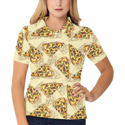 Pizza Pattern Print Design A01 Women's Polo Shirt