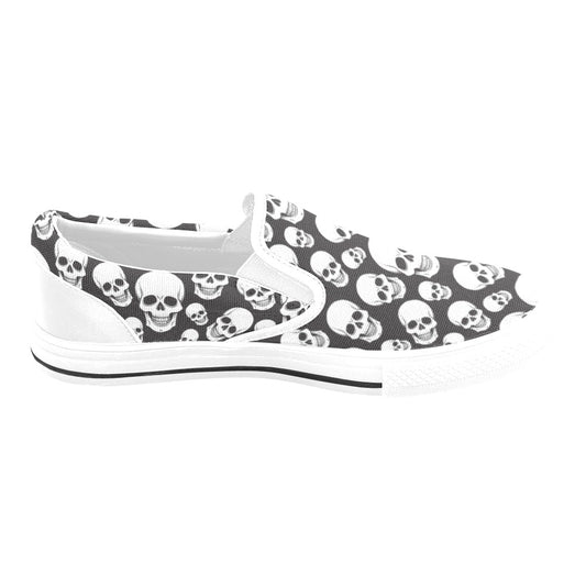 Skull Print Design LKS301 White Slip Ons Canvas Women's Shoes