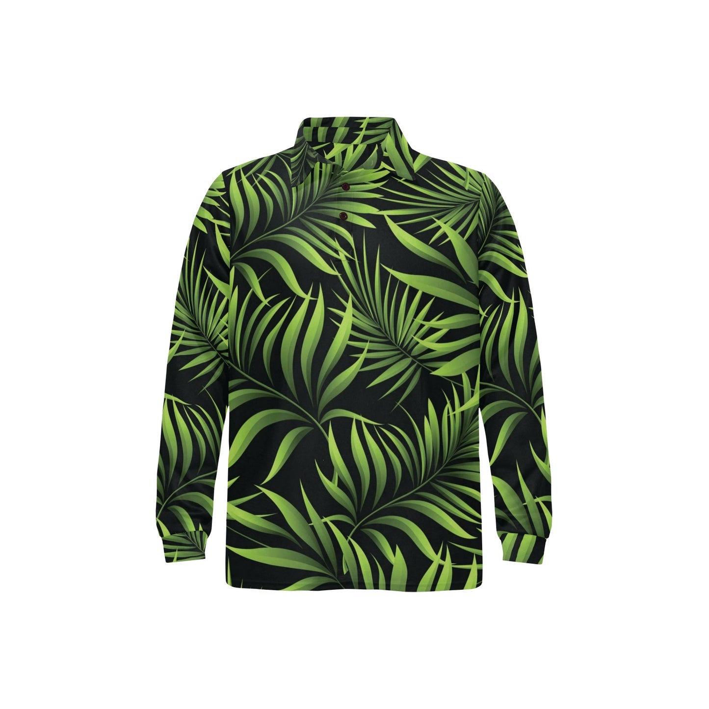 Palm Leaves Pattern Print Design PL07 Long Sleeve Polo Shirt For Men's