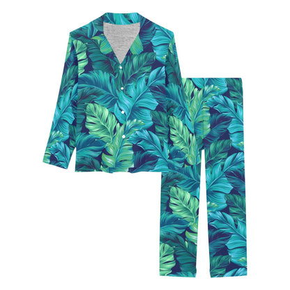 Banana Leaf Pattern Print Design BL05 Women's Long Pajama Set