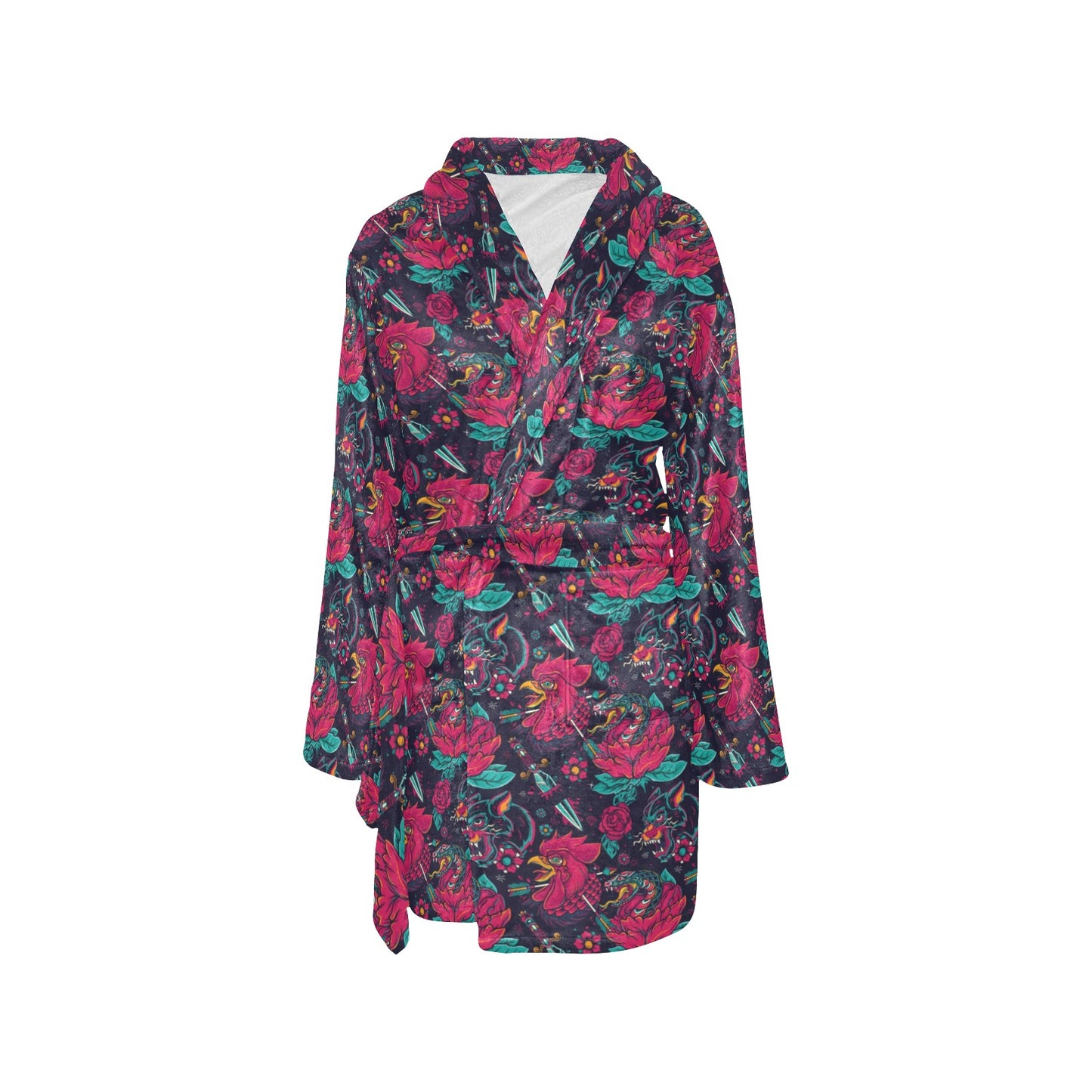 Old School Tattoo Print Women's Fleece Robe