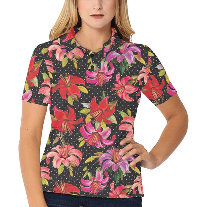Lily Pattern Print Design LY012 Women's Polo Shirt