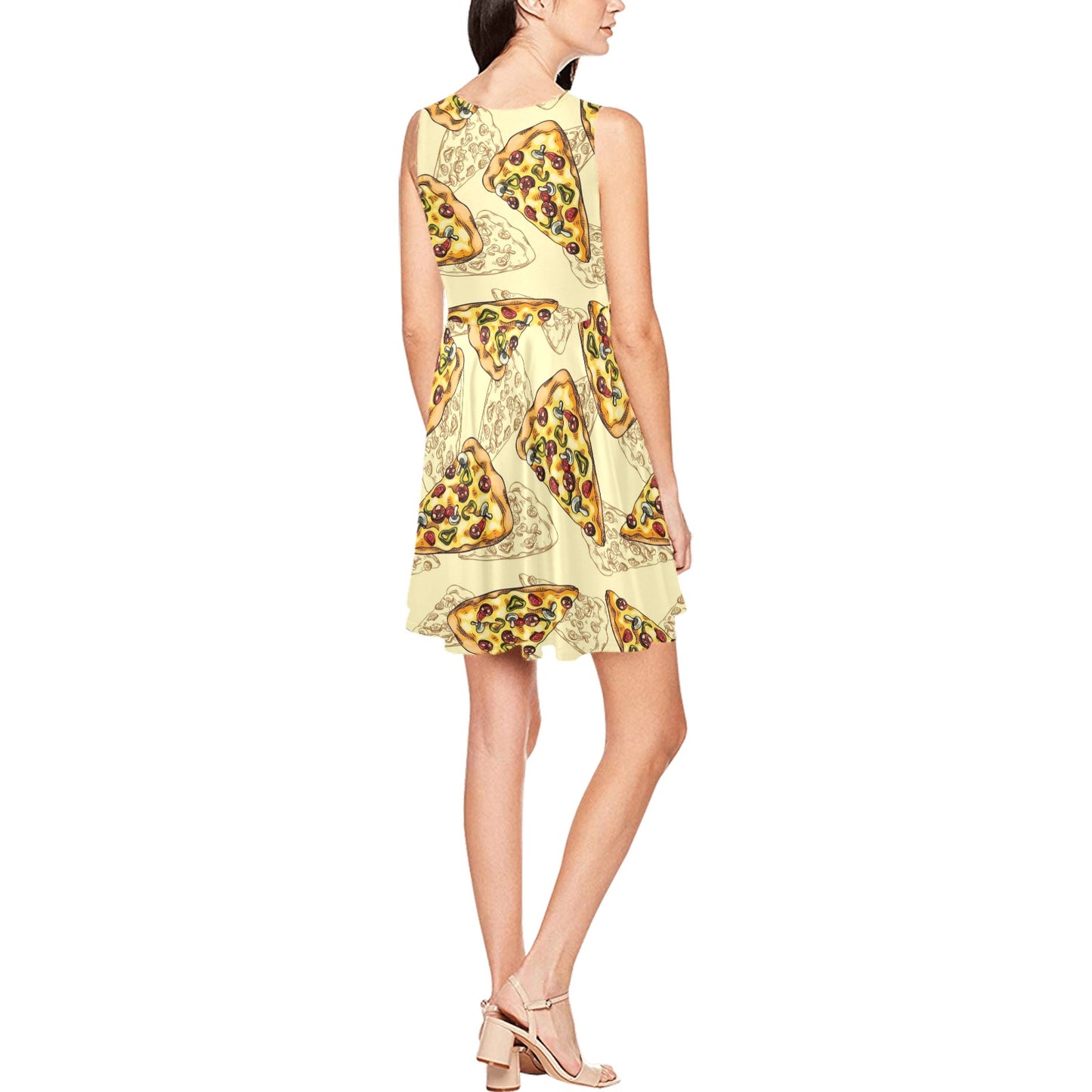 Pizza Pattern Print Design A01 Sleeveless Dress