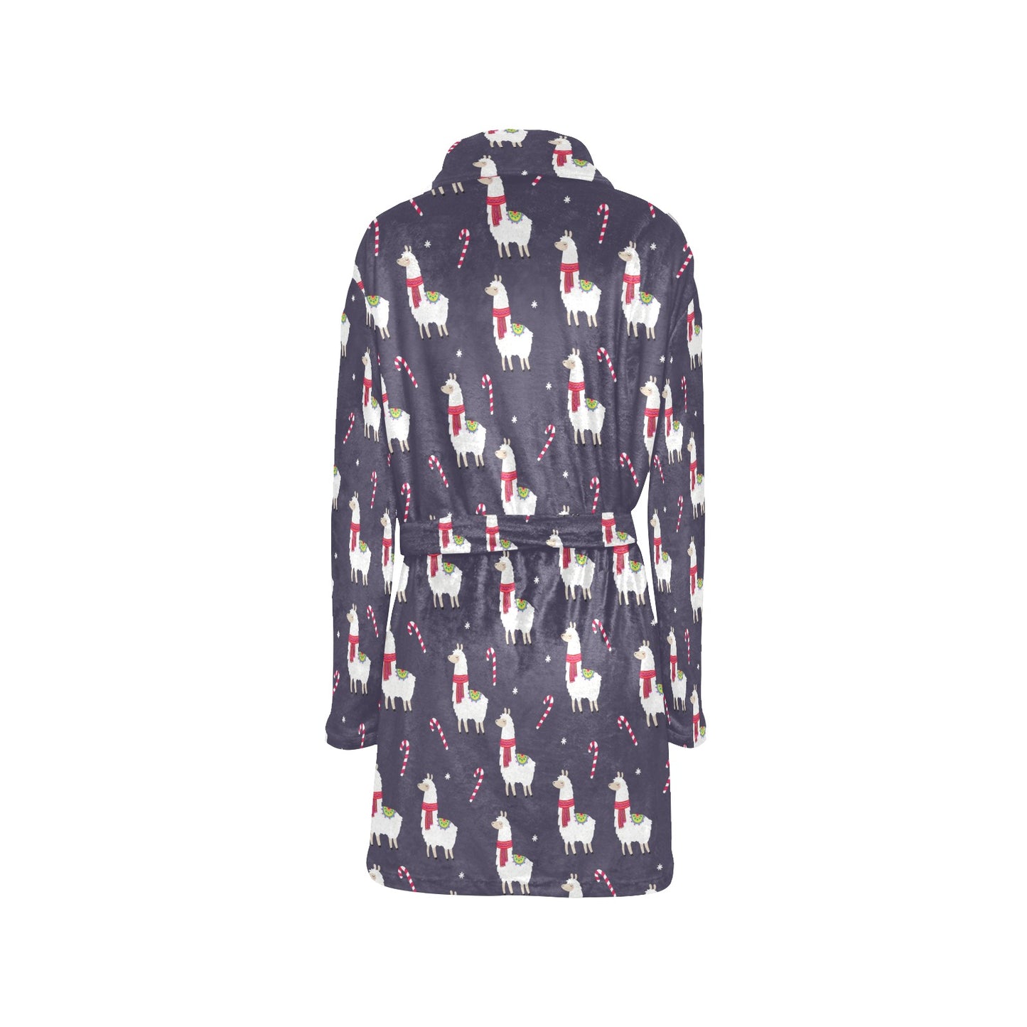 Llama with Candy Cane Themed Print Women's Fleece Robe