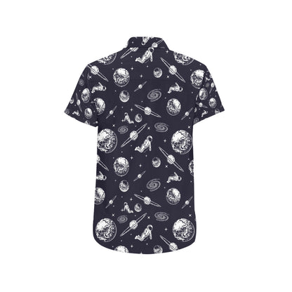 Space Astronaut Print Design LKS302 Men Short Sleeve Button Up Shirt