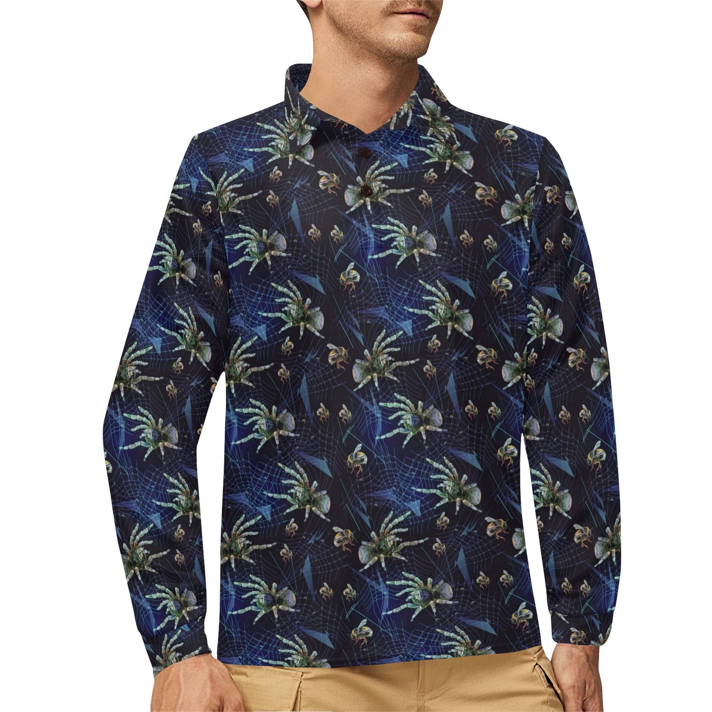 Tarantula Print Design LKS401 Long Sleeve Polo Shirt For Men's