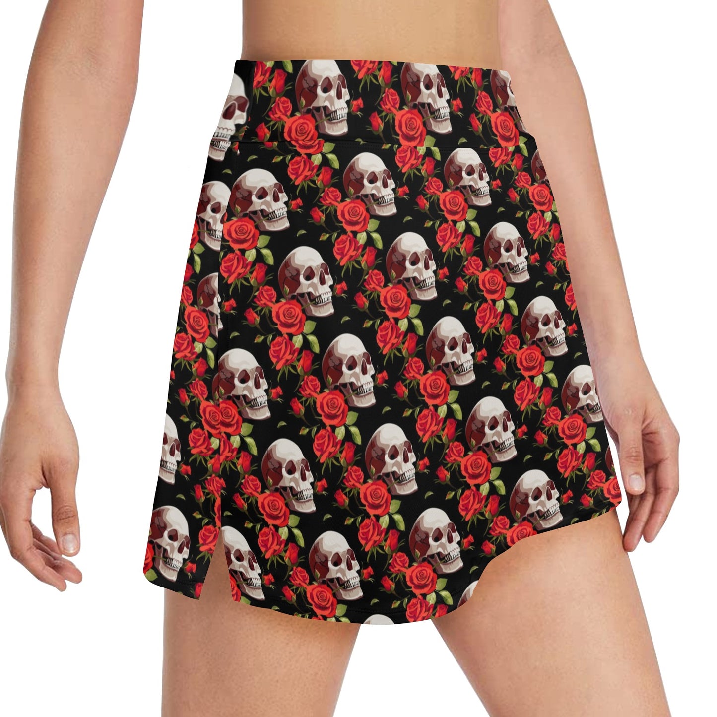 Red Rose Skull Design Print 17" Golf & Pickleball Skort with Pockets