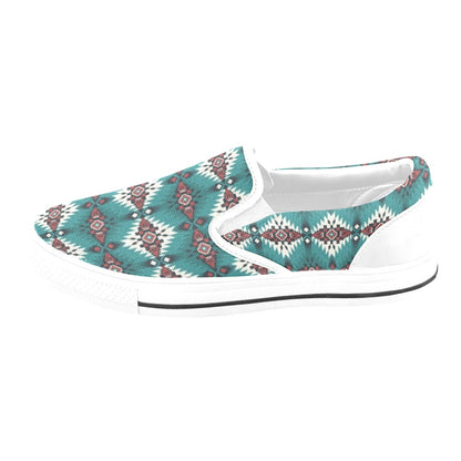 Southwest Pattern Print Design LKS308 White Slip Ons Canvas Women's Shoes