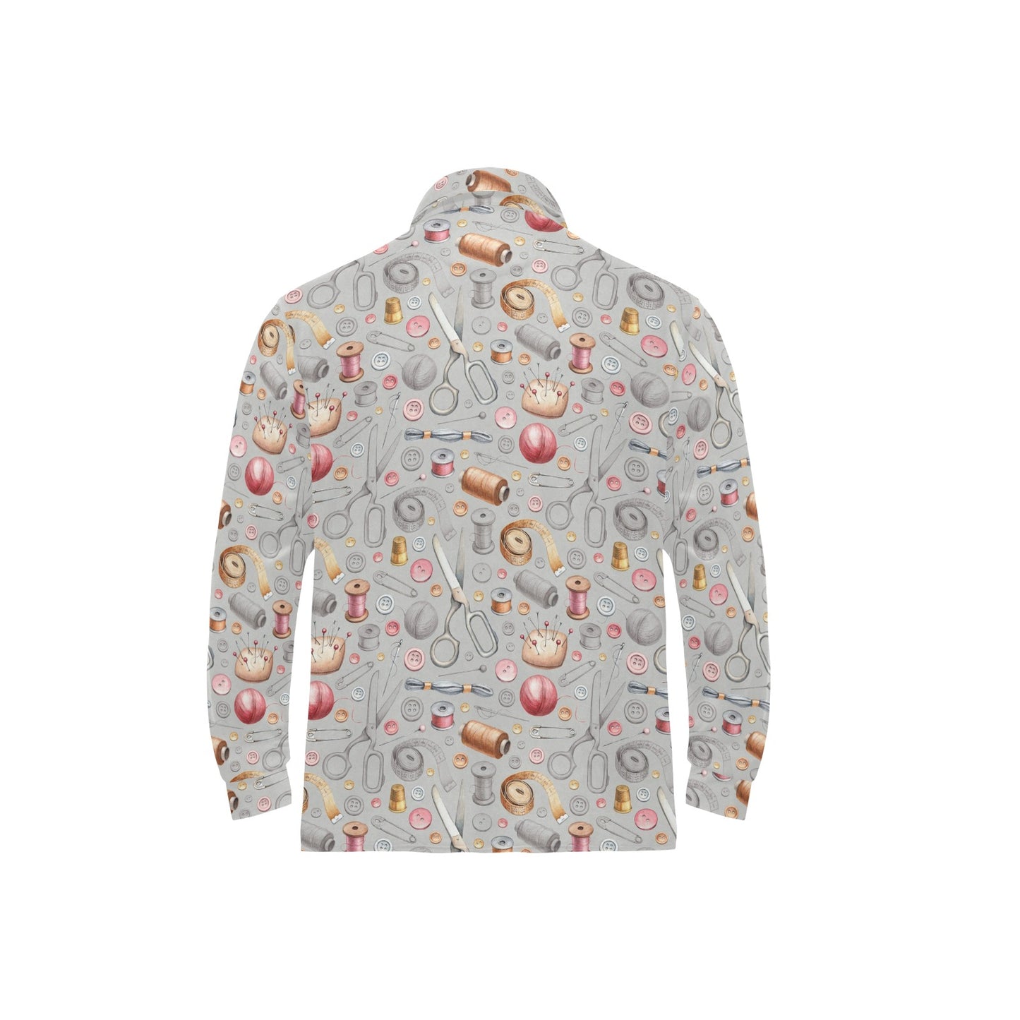 Sewing Equipment Print Design LKS302 Long Sleeve Polo Shirt For Men's