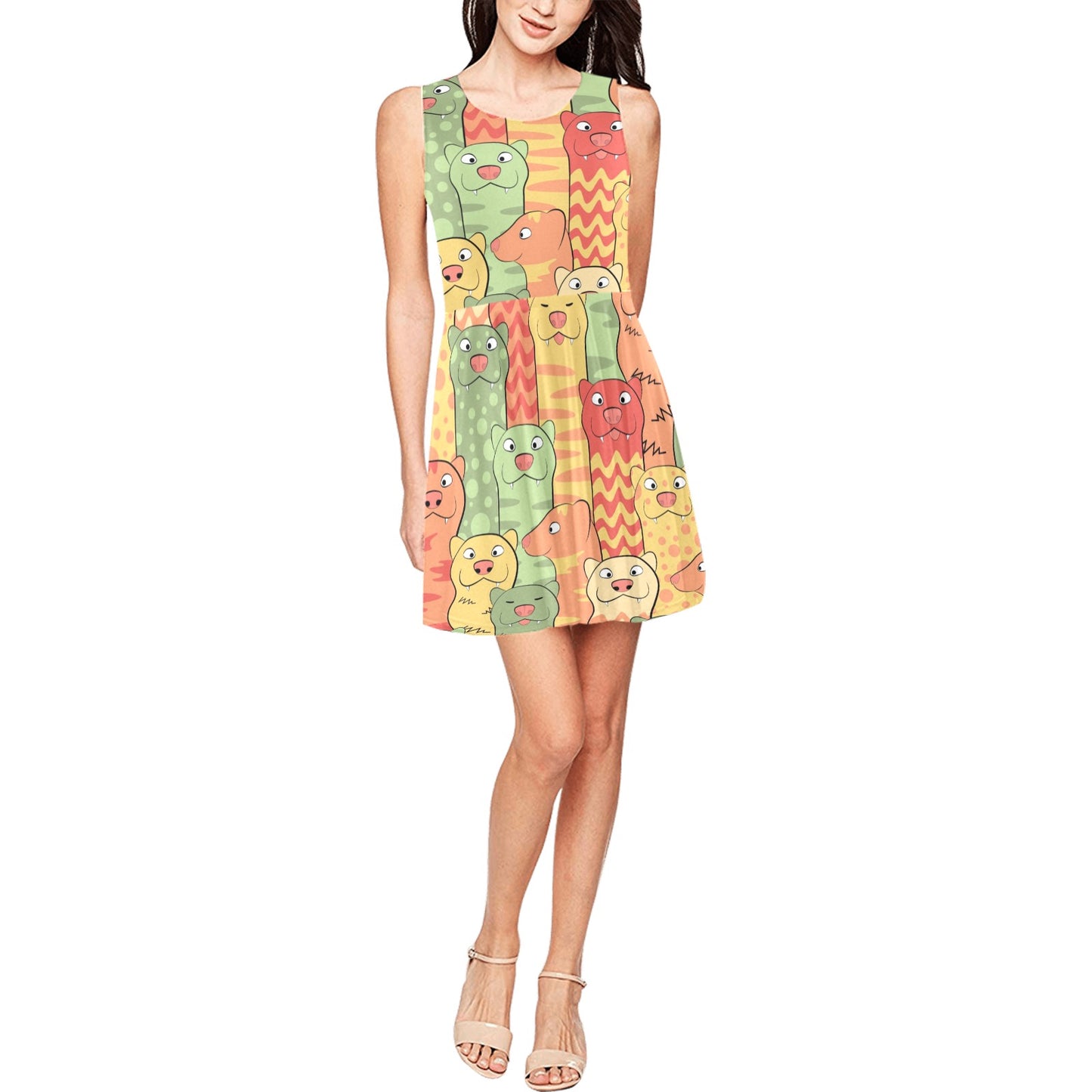 Ferret Pattern Print Design 01 Sleeveless Dress