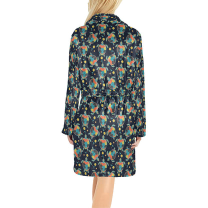 Sea Turtle Colorful with bubble Print Women's Fleece Robe