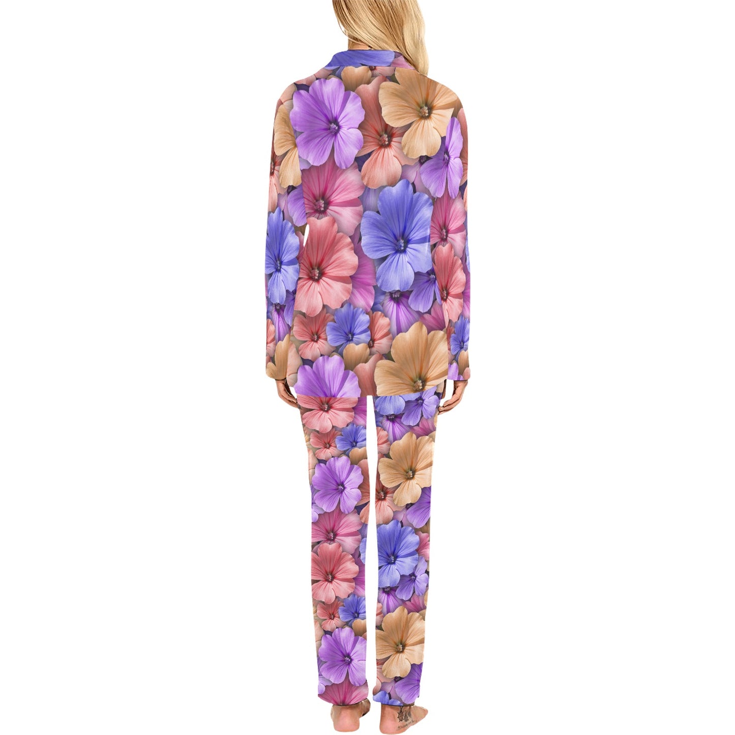 Colorful Geranium Pattern Women's Long Pajama Set