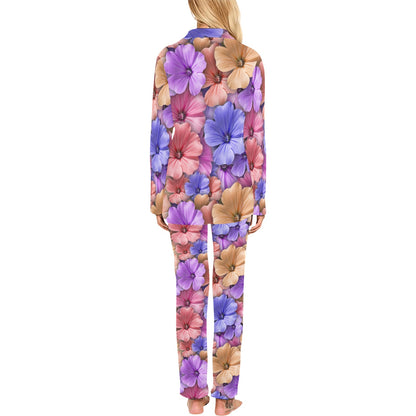 Colorful Geranium Pattern Women's Long Pajama Set
