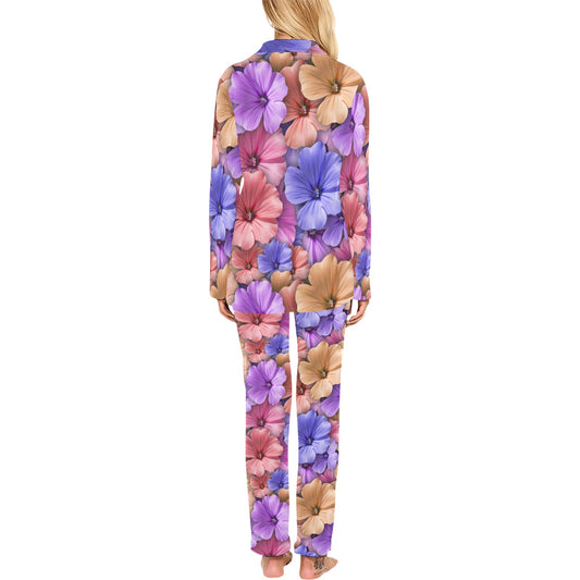 Colorful Geranium Pattern Women's Long Pajama Set