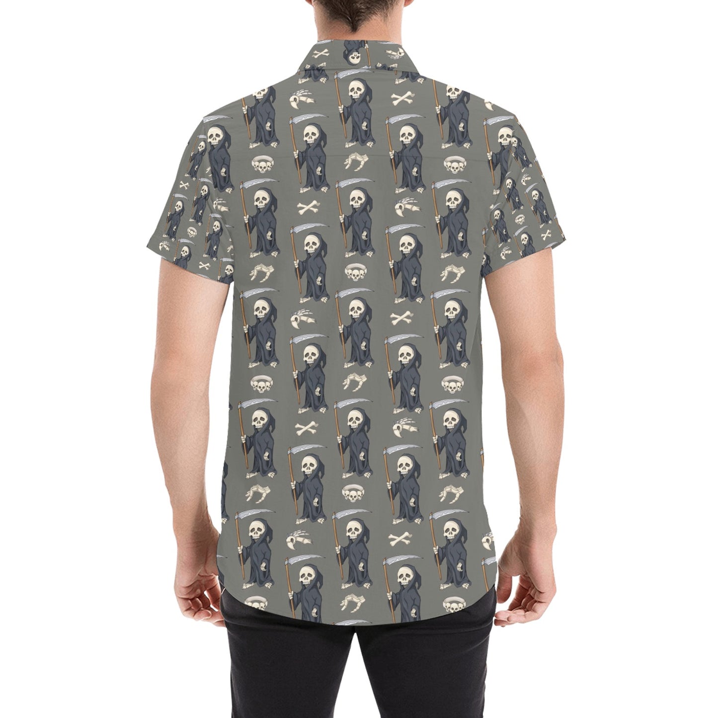 Skeleton Print Design LKS308 Men Short Sleeve Button Up Shirt