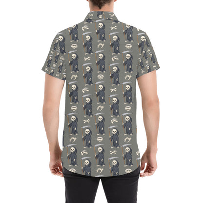 Skeleton Print Design LKS308 Men Short Sleeve Button Up Shirt