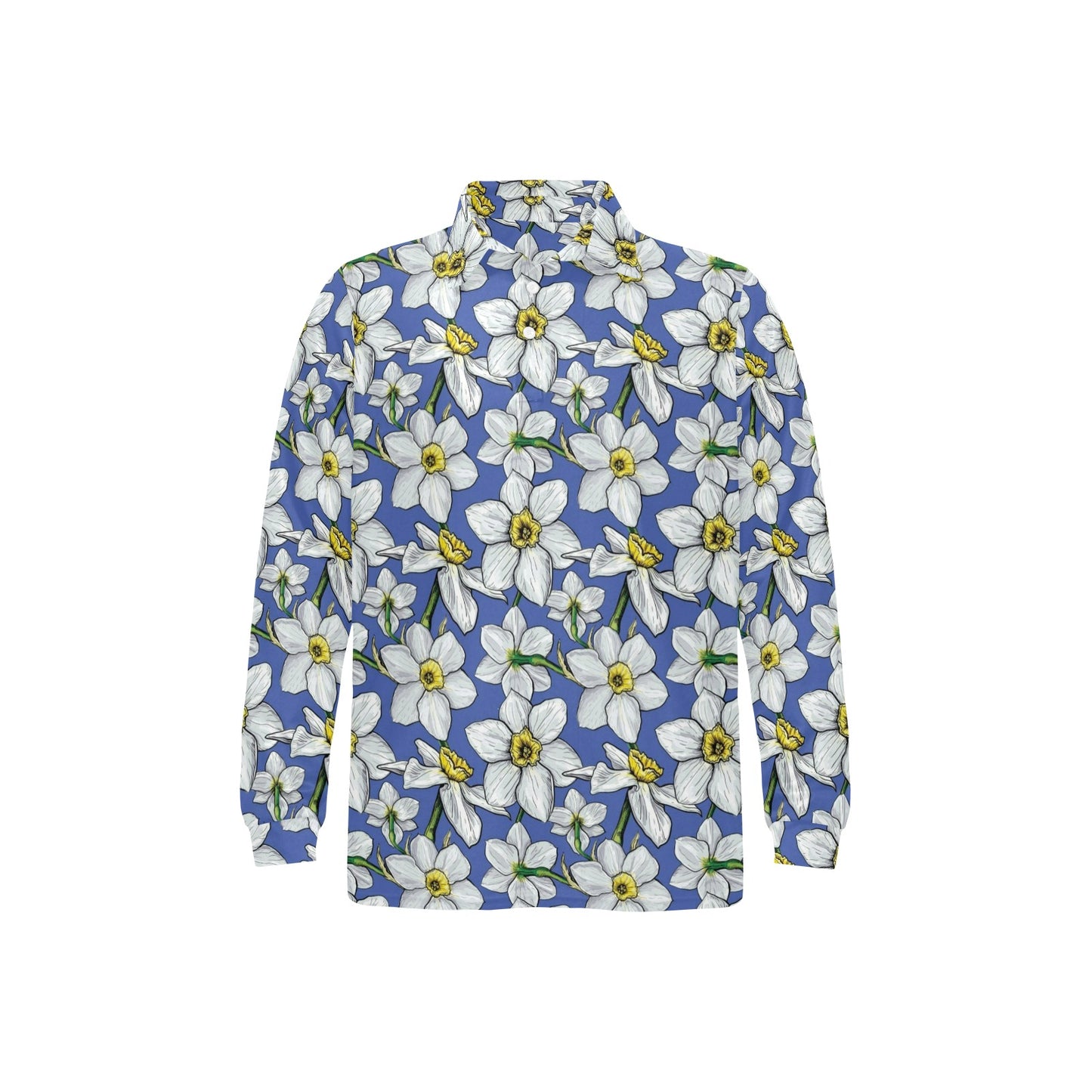 Daffodils Pattern Print Design DF08 Long Sleeve Polo Shirt For Men's