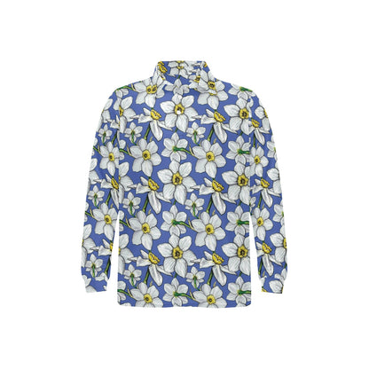 Daffodils Pattern Print Design DF08 Long Sleeve Polo Shirt For Men's