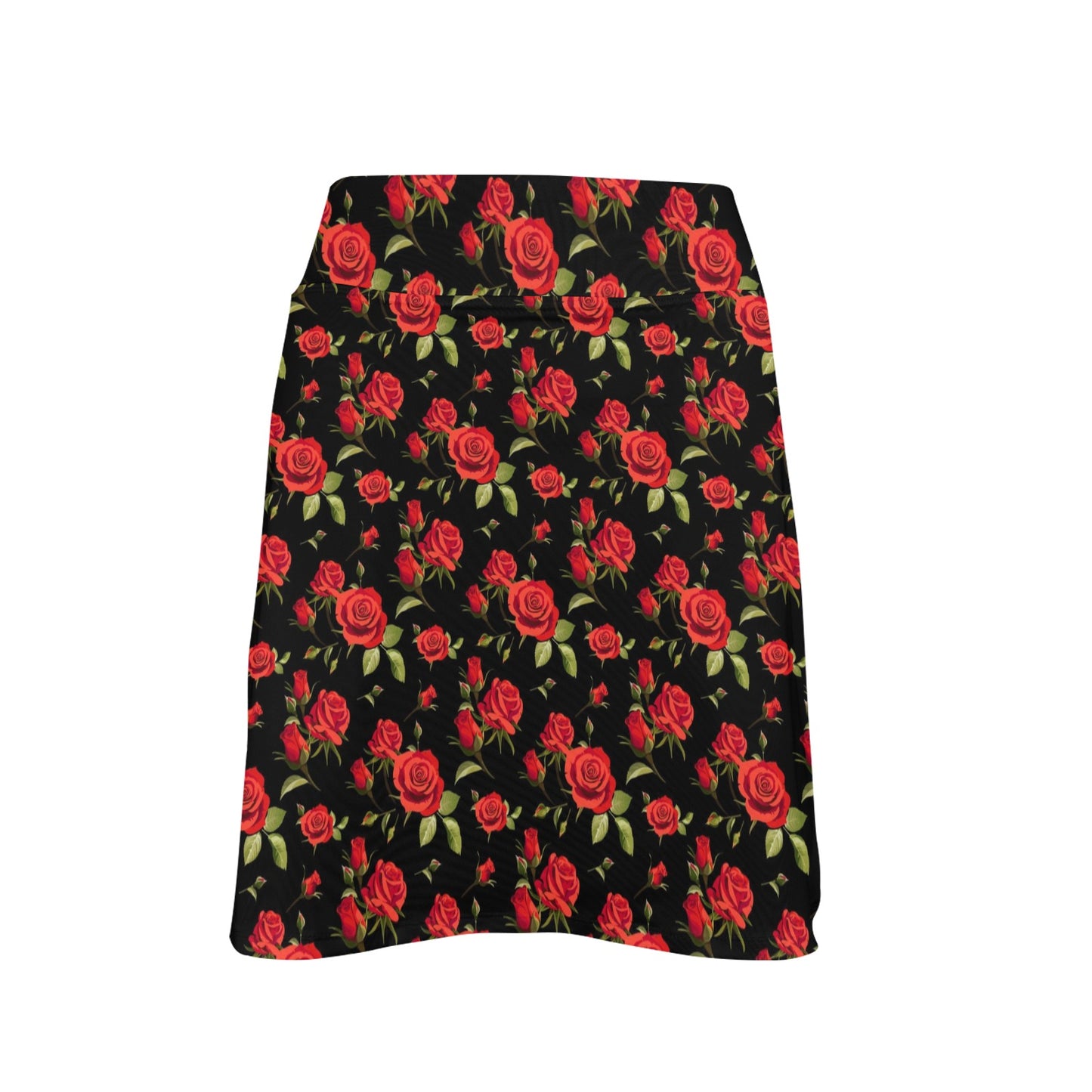 Red Rose Themed Print Women's Golf Skirt with Pocket