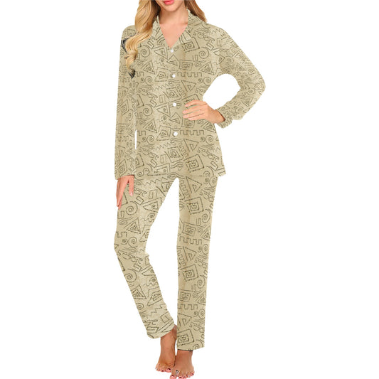 Ancient Greek Print Design LKS3013 Women's Long Pajama Set