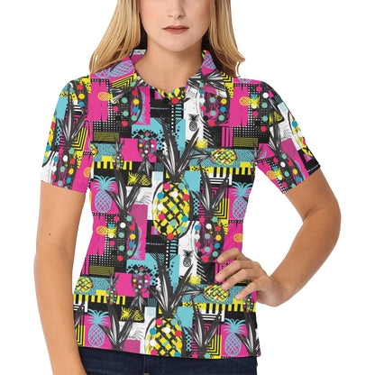 Pop Art Pineapple Pattern Print Design A02 Women's Polo Shirt