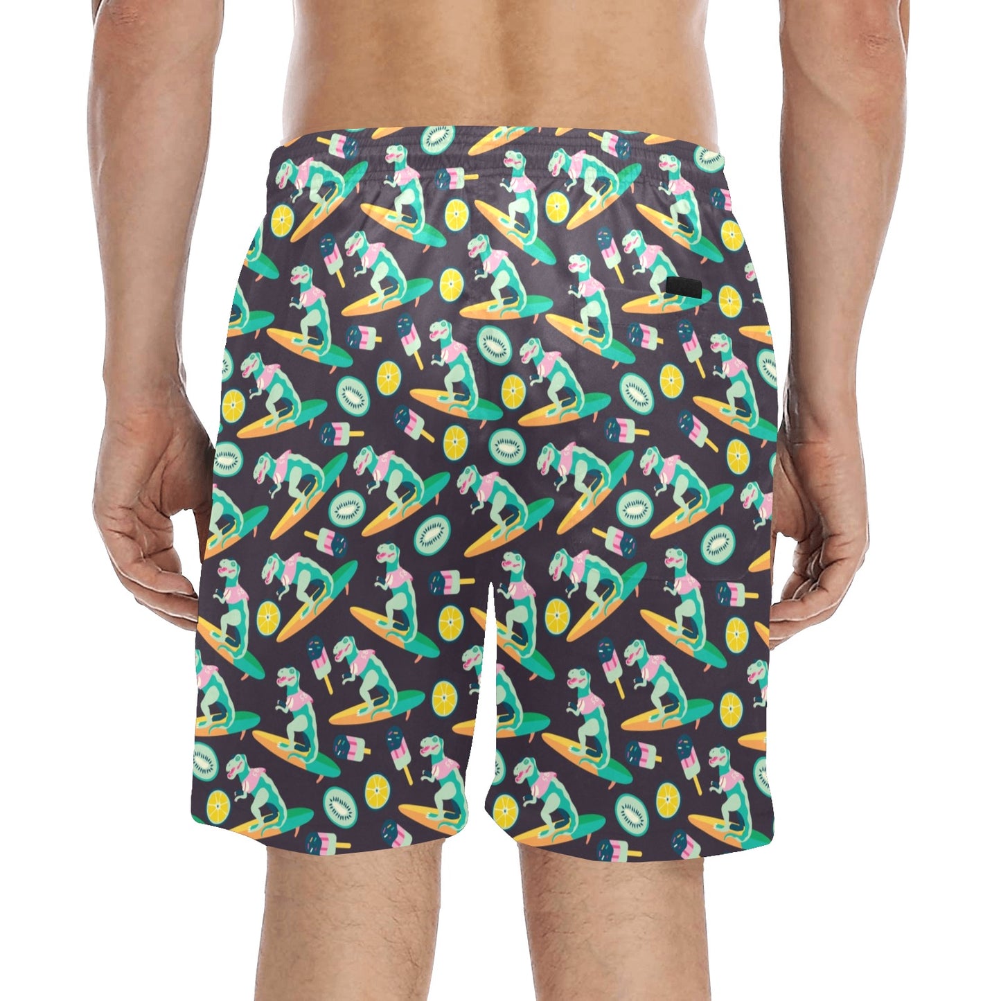 Surfboard T Rex Print Design LKS301 Men's Swim Trunks Beach Shorts
