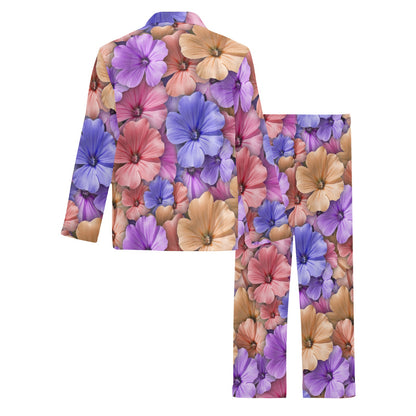 Colorful Geranium Pattern Men's Long Pajama Set