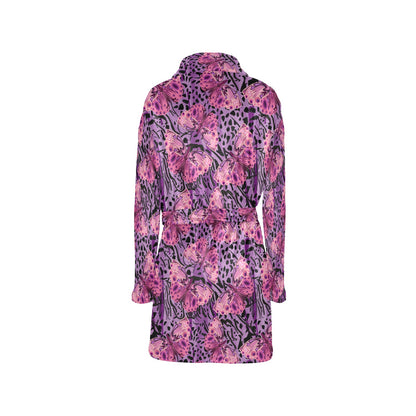 Purple Butterfly Leopard Women's Fleece Robe