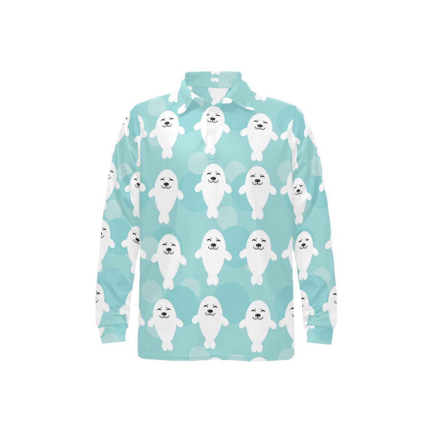 Sea Lion Baby Pattern Print Design 01 Long Sleeve Polo Shirt For Men's