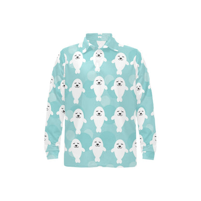 Sea Lion Baby Pattern Print Design 01 Long Sleeve Polo Shirt For Men's
