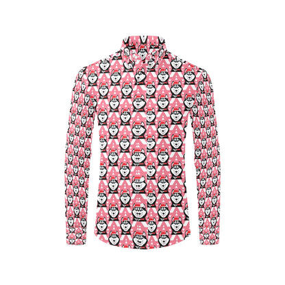 Siberian Huskies Christmas Themed Print Design LKS302 Men's Long Sleeve Dress Shirt