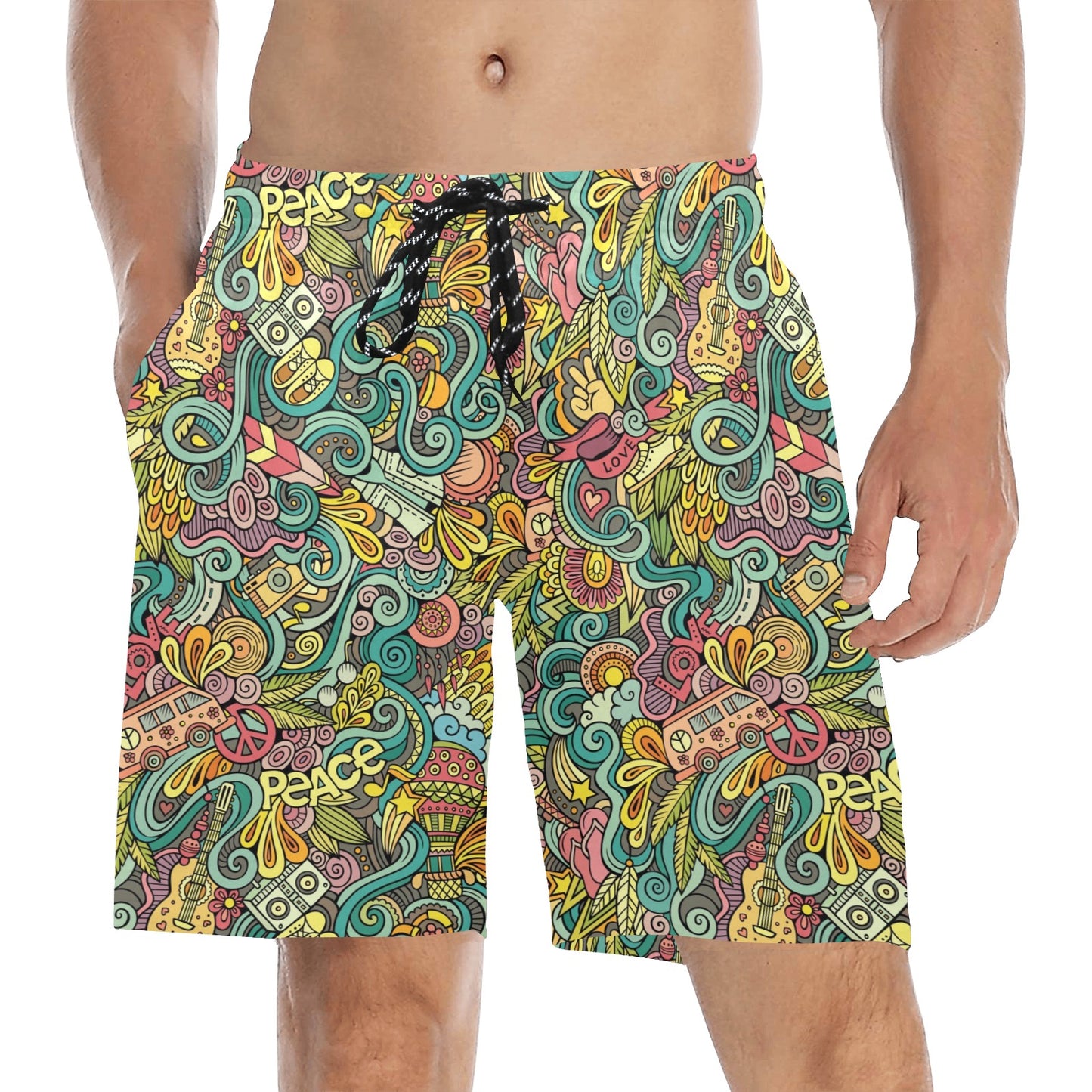Hippie Print Design LKS302 Men's Swim Trunks Beach Shorts