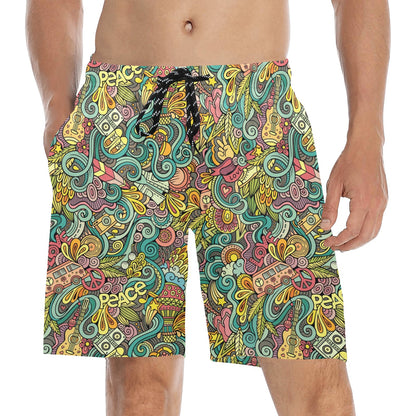 Hippie Print Design LKS302 Men's Swim Trunks Beach Shorts