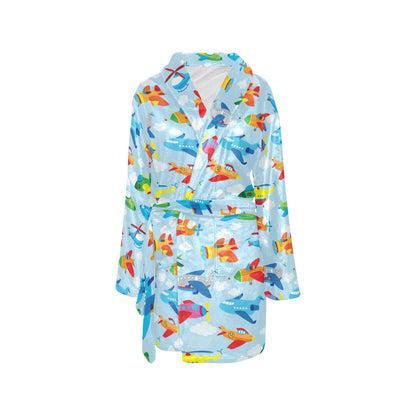 Airplane Colorful Pattern Print Design 01 Women's Fleece Robe